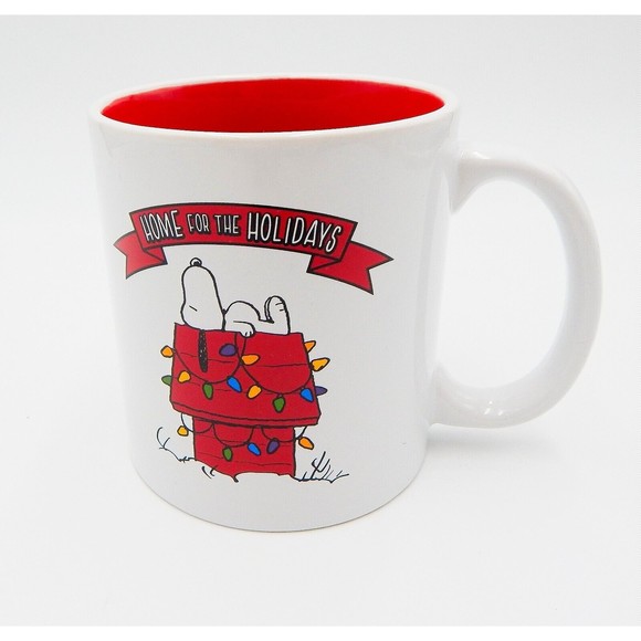 Peanuts Snoopy Home For The Holidays Christmas Mug Coffee Tea Cup White 16 Oz - Picture 1 of 8